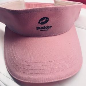 Pink pucker lip kiss Velcro sun visor hat beach promo model bartender bar server